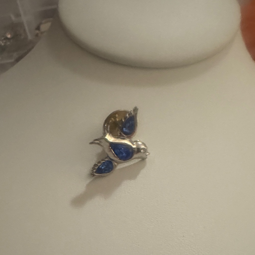 Silver-Tone Bird Pin with Blue Stone Accents